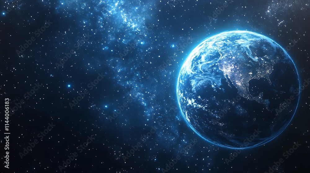 Vivid Earth gracefully floats among distant stars digital painting fantasy style. AI Generated Vivid Earth gracefully floats among distant stars digital painting fantasy style. AI Generated