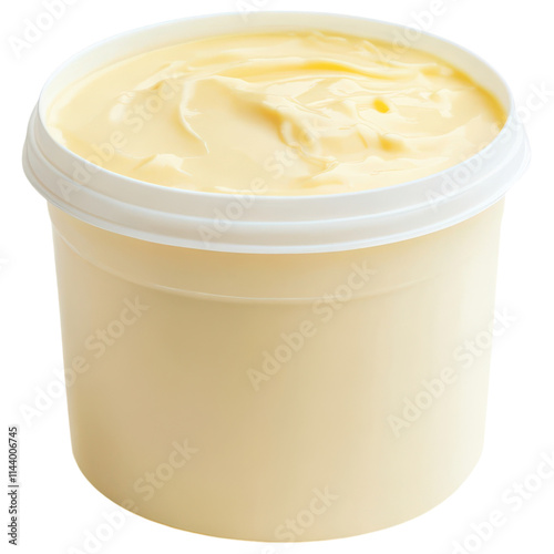 Versatile White Plastic Container for Mayonnaise Sauce Packaging on Transparent PNG background