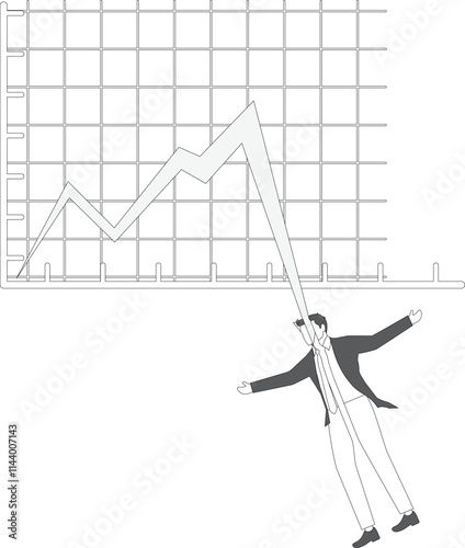 Financial crisis, market decline, falling arrows split the businessman in half