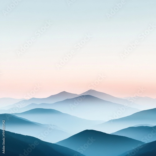 Serene Landscape of Overlapping Mountains Under a Soft Pastel Sky at Dusk, Capturing the Tranquility and Beauty of Nature's Scenic Vistas