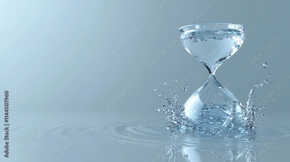 Hourglass with flowing blue sand captured in motion against blurred background showing time measurement concept Hourglass with flowing blue sand captured in motion against blurred background showing time measurement concept