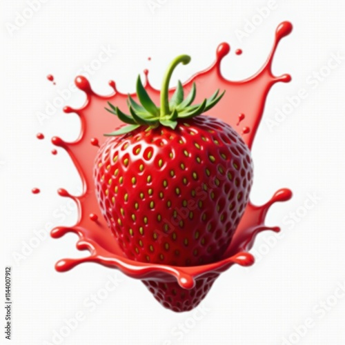 A fresh, red strawberry splashing into water, creating a vibrant and dynamic image.