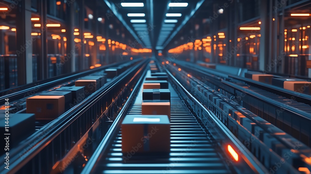 Futuristic Automated Warehouse: High-Tech Package Sorting System Futuristic Automated Warehouse: High-Tech Package Sorting System