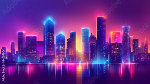 Wallpaper Mural Urban metropolis skyline silhouette at night with illuminated skyscrapers Torontodigital.ca