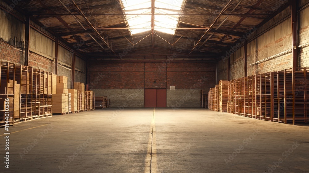Empty warehouse with wooden crates. Ideal for logistics, storage, and industry concepts. Empty warehouse with wooden crates. Ideal for logistics, storage, and industry concepts.