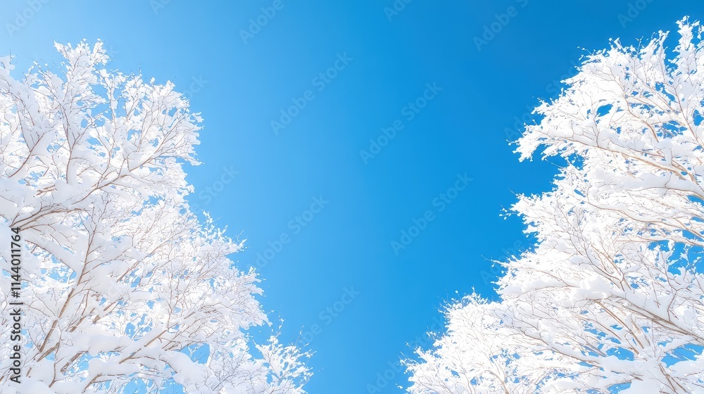 Snow-covered trees against a vibrant blue sky. Snow-covered trees against a vibrant blue sky.