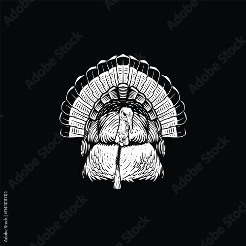 Illustration of Big Tom Turkey in black and white.
