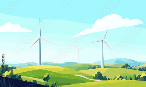 Three wind turbines are in a field
