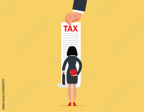 Retroactive Taxation. Businesswoman charged with back taxes, Debt Collection Concept.