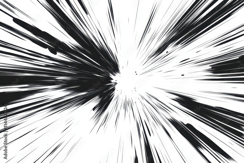 Obraz premium Abstract black and white radial burst; perfect for speed, energy, or motion designs. Illustrates fast movement, explosion, or light; ideal for dynamic backgrounds.