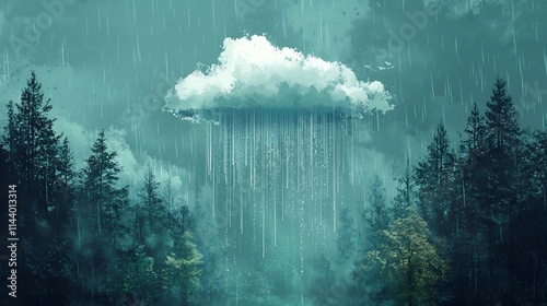 Visualizing the Intricate Rain Cycle in a Lush Forest Ecosystem   Detailed Depicting Clouds Rainfall Groundwater and Processes in a Natural Environment photo