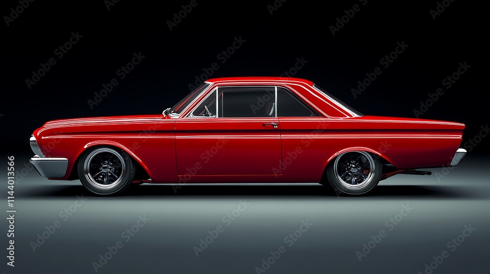 Vividly Red Classic Car Side View Photo Dark Background. AI Generated Vividly Red Classic Car Side View Photo Dark Background. AI Generated