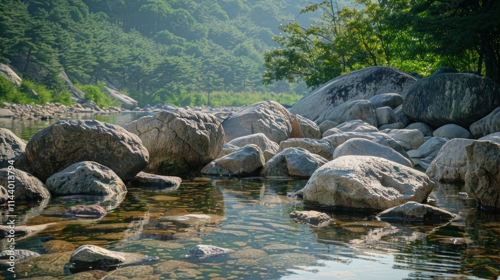 Fototapeta premium Big rocks piled up and waterlogged, very beautiful. Mountain