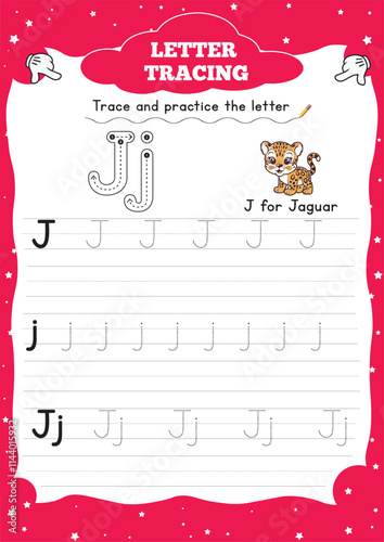 Jj letter tracing worksheets for kids  photo