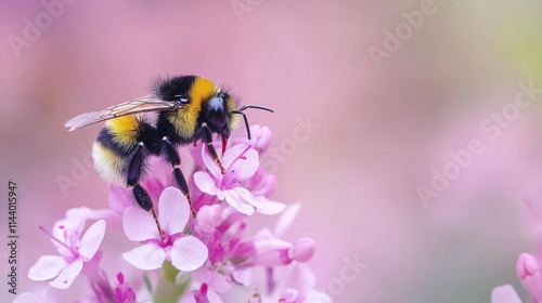 Pastel flowers and bee on background