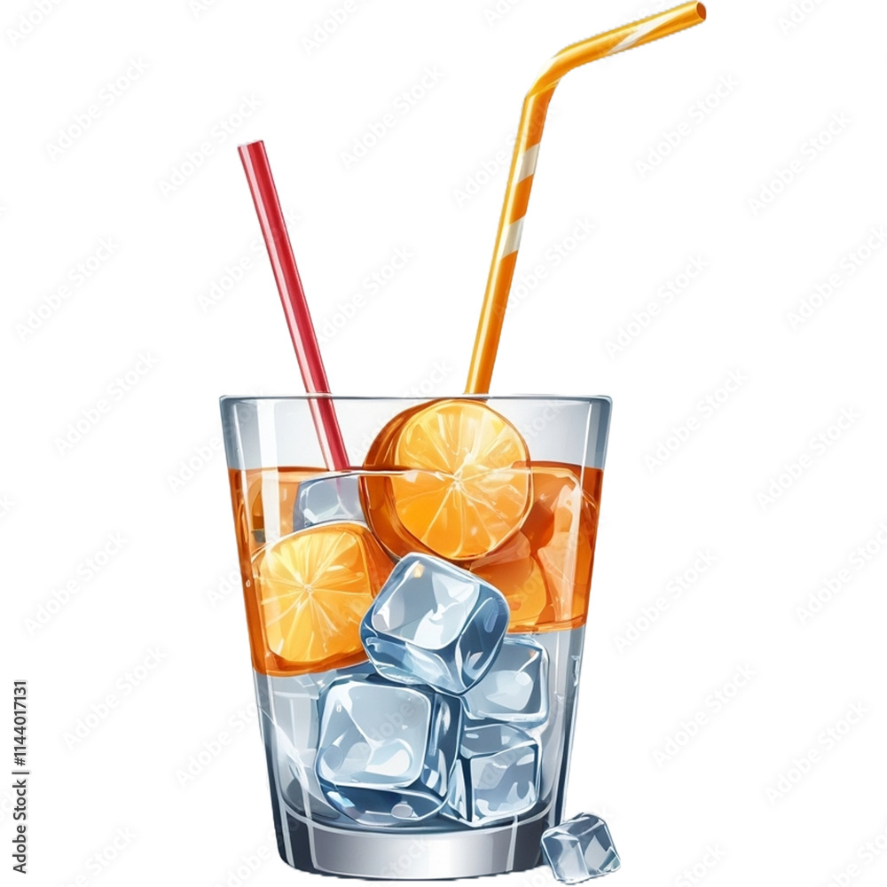 Icy Glass with Straw on White Background Icy Glass with Straw on White Background