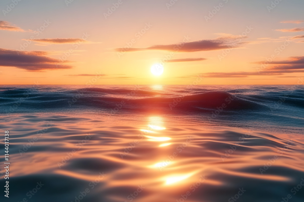Obraz premium A serene sunset over the ocean, reflecting warm colors on the water.