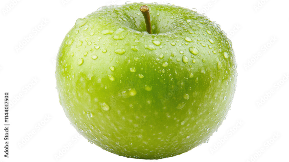 Fresh and Juicy Green Apple with a Crystal Clear Water Droplet Perfect for Healthy Living, Nutrition Ads, and Culinary Arts. Fresh and Juicy Green Apple with a Crystal Clear Water Droplet Perfect for Healthy Living, Nutrition Ads, and Culinary Arts.