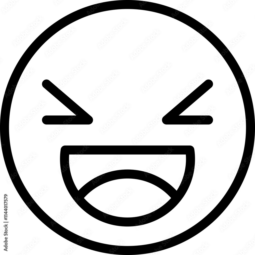 Black and white line drawing of a face with a wide-open mouth and closed eyes, conveying laughter or extreme happiness.
Black and white line drawing of a face with a wide-open mouth and closed eyes, conveying laughter or extreme happiness.