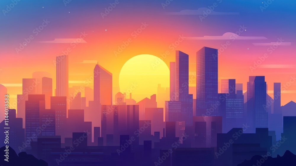 Fototapeta premium Vibrant sunset over a city skyline. (1)