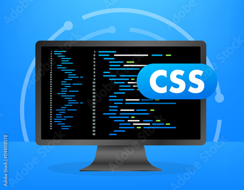 Computer screen showing css code programming web development