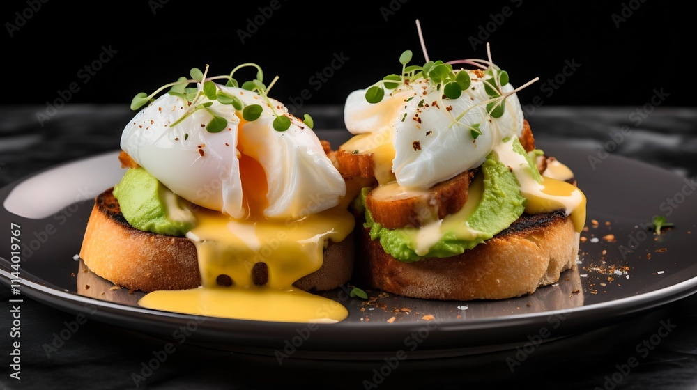 Exquisite Eggs Benedict with Creamy Avocado and Lightly Toasted Sourdough Muffins A Delectable Gourmet Breakfast Delight Showcasing the of Culinary Photography Exquisite Eggs Benedict with Creamy Avocado and Lightly Toasted Sourdough Muffins A Delectable Gourmet Breakfast Delight Showcasing the of Culinary Photography
