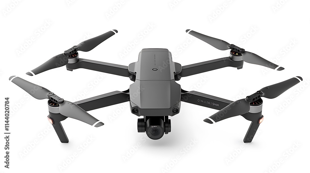 A Detailed View of a Sleek Black Drone with Four Propellers, Ready for Flight A Detailed View of a Sleek Black Drone with Four Propellers, Ready for Flight