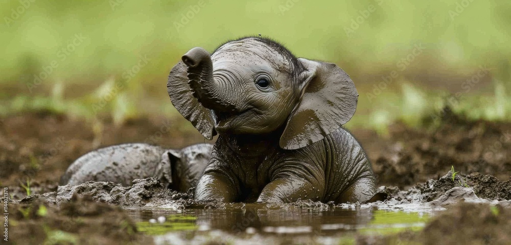 Obraz premium Playful Baby Elephant in Natural Habitat