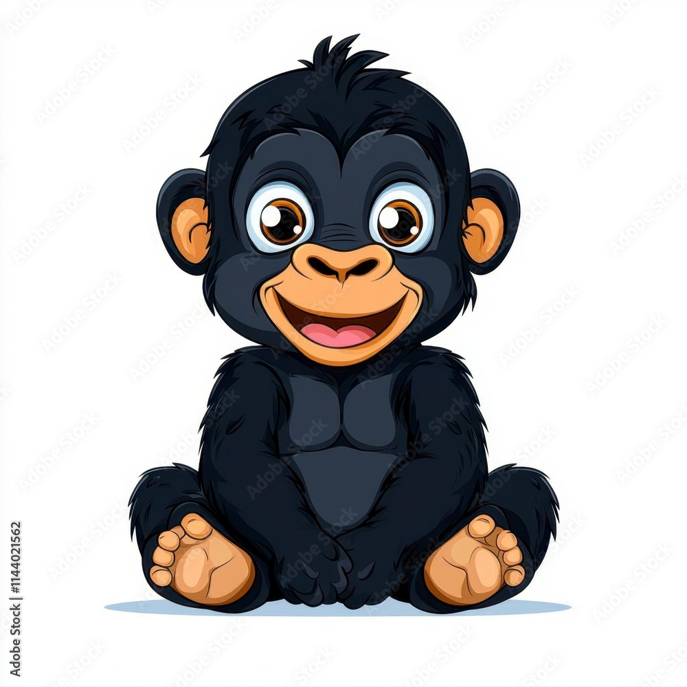 Obraz premium A photostock of a cartoon gorilla sitting calmly with a gentle expression, isolated on a clean white background, friendly and realistic, High Quality