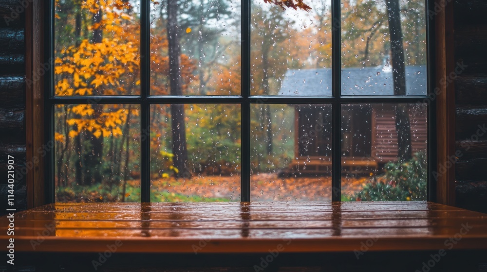 Rainy autumn day view from cabin window. Rainy autumn day view from cabin window.