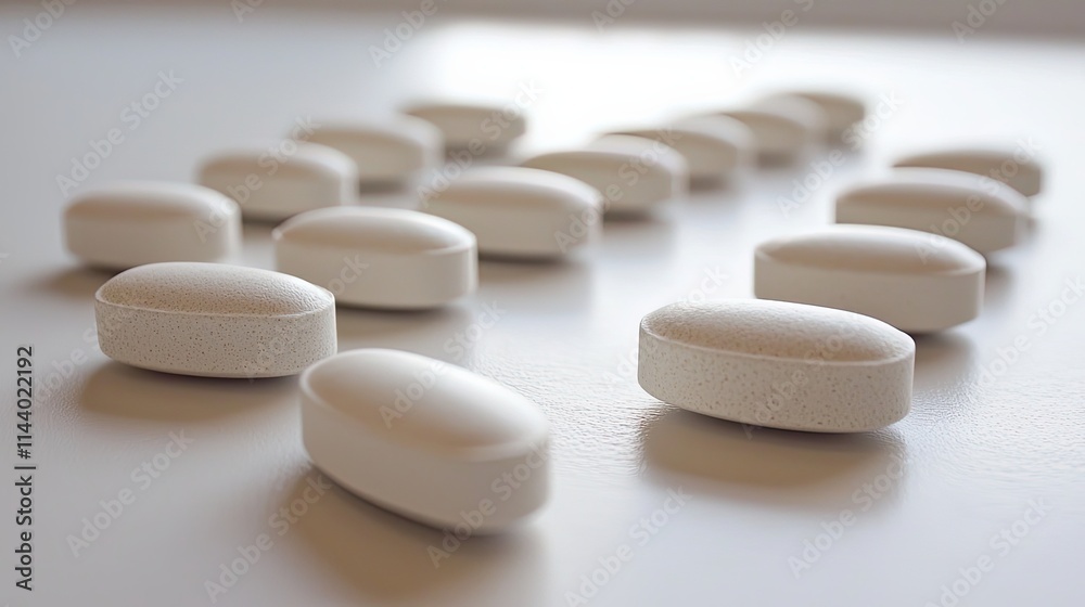 White Pills Arranged Neatly on a Surface White Pills Arranged Neatly on a Surface