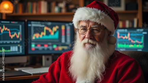 Santa Claus monitors the market's Christmas Eve plunge. Will the jolly man still deliver presents? photo