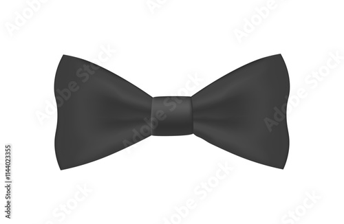 Black bow realistic shiny satin for decorate greeting card. Vector bow on white background