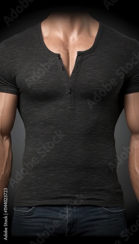 Muscular man in henley shirt. photo