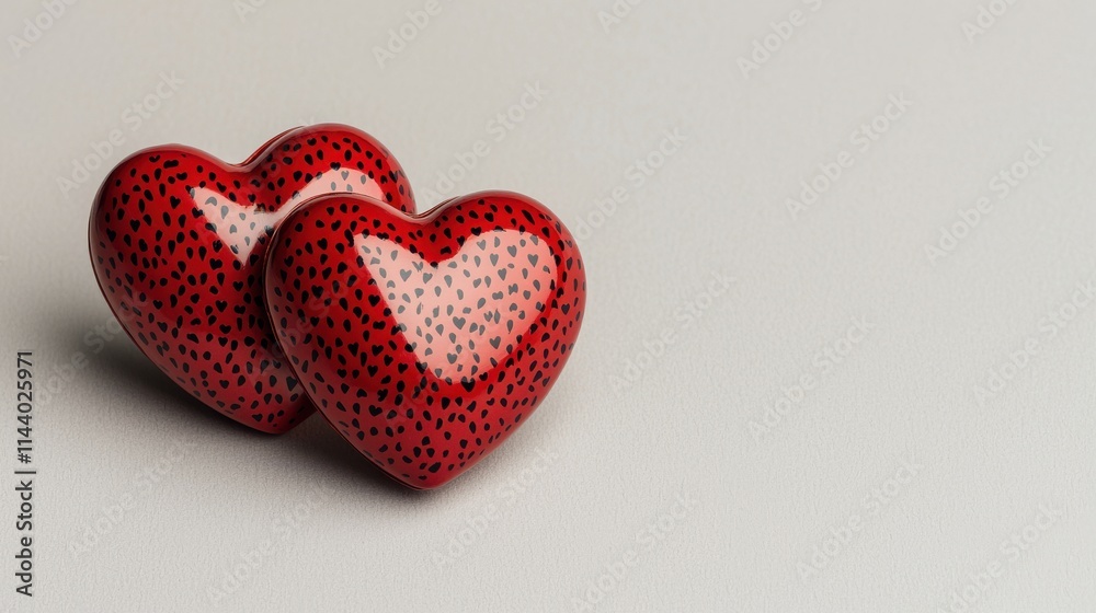 Two glossy red heart-shaped objects sit side by side against a light background, evoking feelings of love and affection. Two glossy red heart-shaped objects sit side by side against a light background, evoking feelings of love and affection.