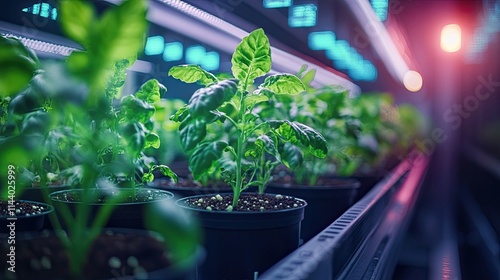 Digital interfaces showcasing plant growth data controlled environment illustrating how tech tools data analytics support farming practices indoor agriculture improving resource use yields