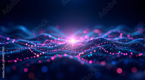 a digital wave with blue and purple lights, creating a futuristic and visually striking effect