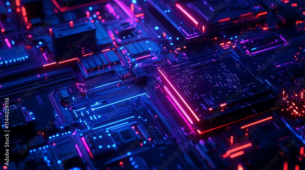 Neon Circuitry: A 3D Render of Futuristic Technology. AI Generated Neon Circuitry: A 3D Render of Futuristic Technology. AI Generated