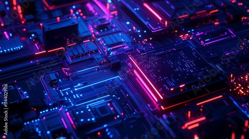 Neon Circuitry: A 3D Render of Futuristic Technology. AI Generated
