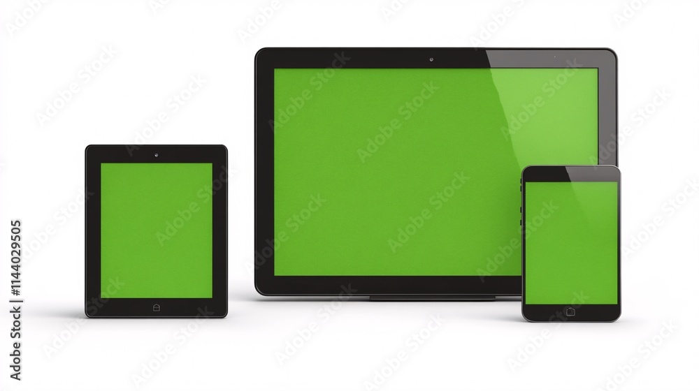 A collection of devices including a smartphone, tablet, and computer monitor, all displaying a vibrant green screen. A collection of devices including a smartphone, tablet, and computer monitor, all displaying a vibrant green screen.