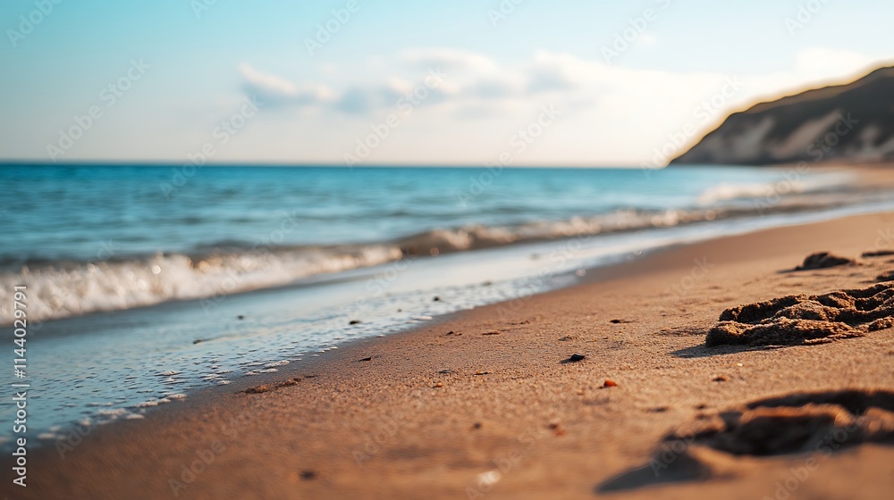Sandy beach swiftly meets ocean in a close-up photo.. AI Generated Sandy beach swiftly meets ocean in a close-up photo.. AI Generated