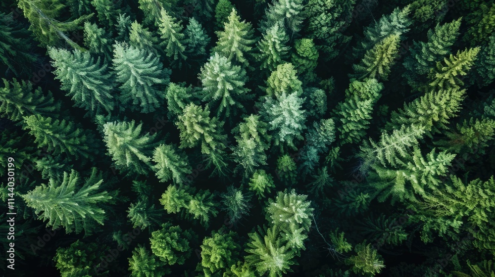 Trees Overhead. Aerial Shot of Conifer Trees with Green Evergreen Foliage in Loch Lomond Forest Trees Overhead. Aerial Shot of Conifer Trees with Green Evergreen Foliage in Loch Lomond Forest