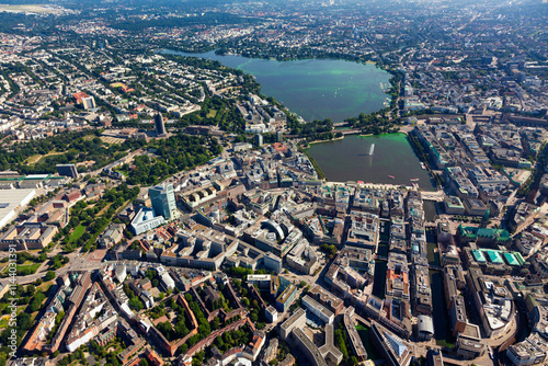 Aerial view of Hamburg with Alster lake