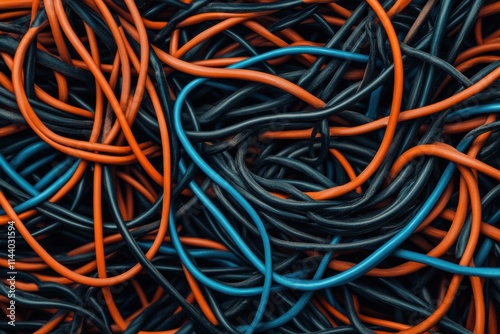 Wallpaper Mural Abstract background of tangled cables in shades of black, orange, and blue, highlighting the intricate patterns and dynamic shapes of modern technology and design concepts Torontodigital.ca