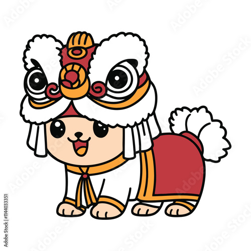 Cute Dog in Traditional Lion Dance Costume Illustration