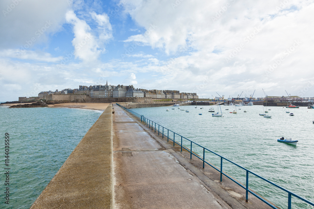 Walled city of Saint-Malo, France, seen from the pier Walled city of Saint-Malo, France, seen from the pier