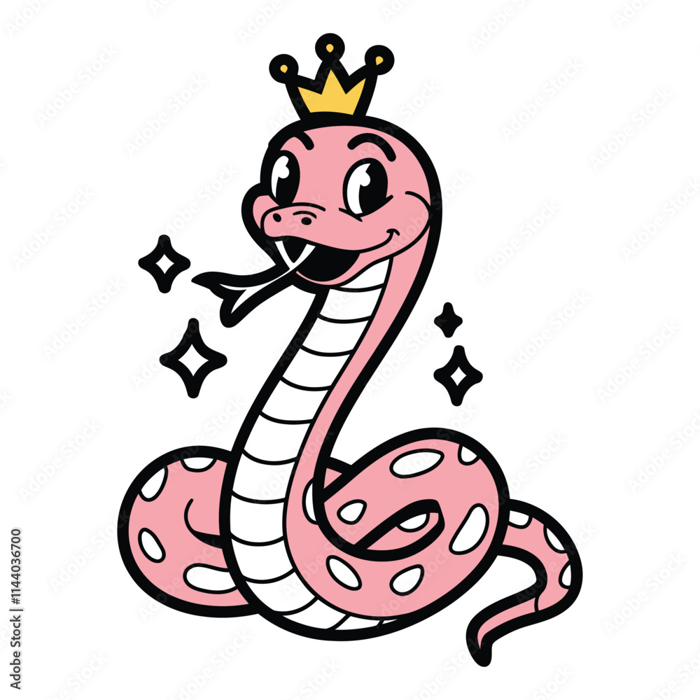 Fototapeta premium Cute Pink Snake with Crown