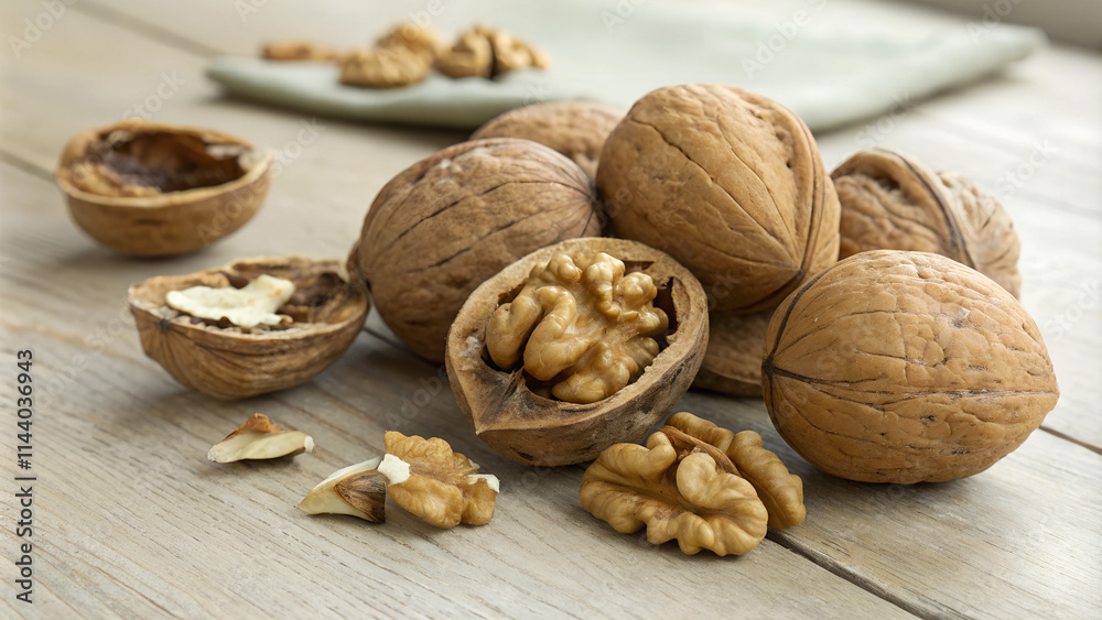 walnuts and nutcracker on wooden table walnuts and nutcracker on wooden table