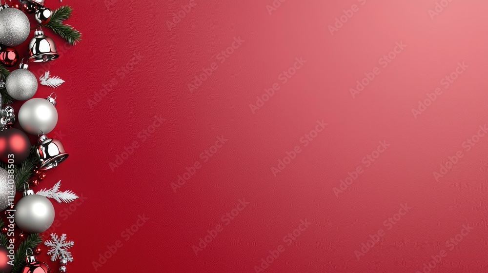 Festive Christmas Ornament Border on Red Background Festive Christmas Ornament Border on Red Background