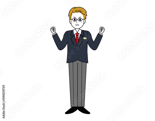 接客をする男性販売員のイラスト　男性のビジネスマンの全身イラスト